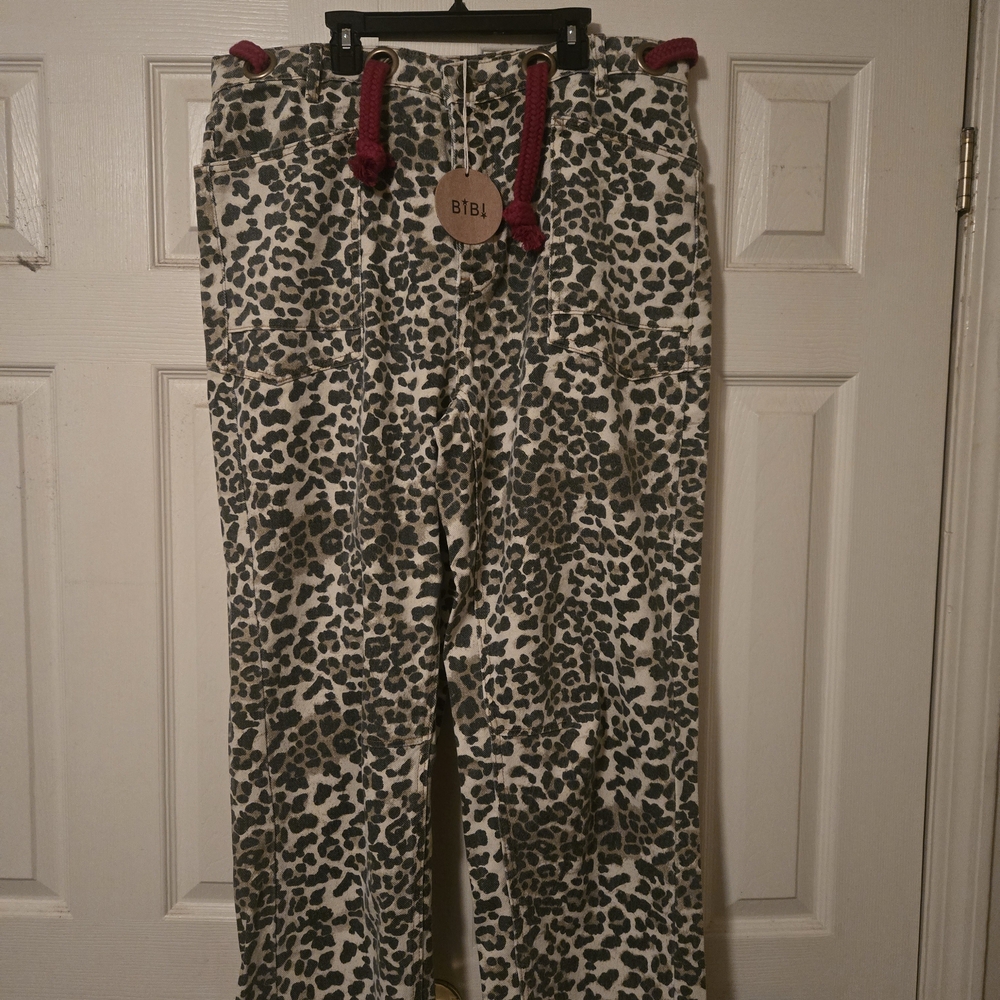 SOLD!! BiBi High Rise Leopard Print Barrel Jeans - Black and Cream